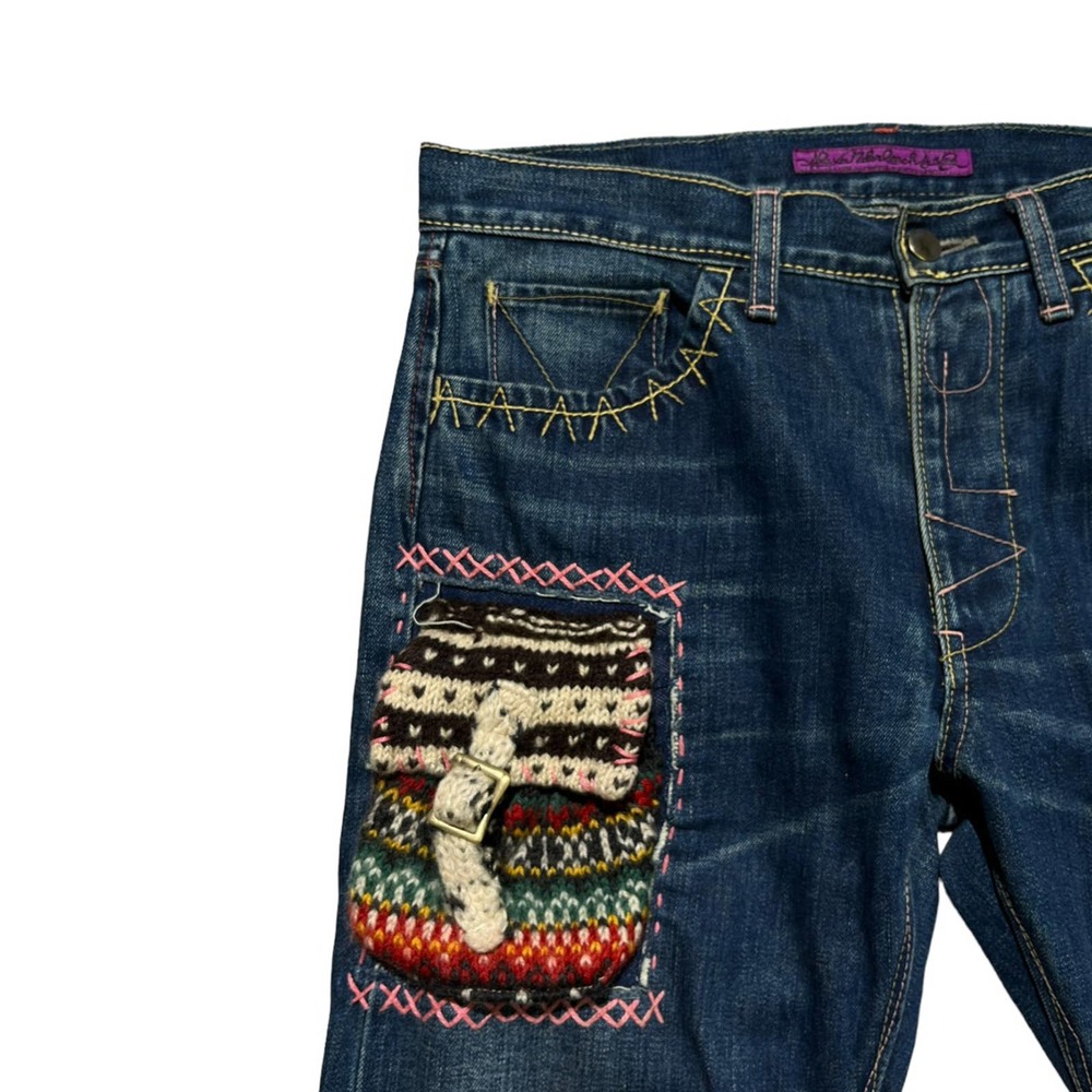 Patchwork Knit Panel Denim - image 3
